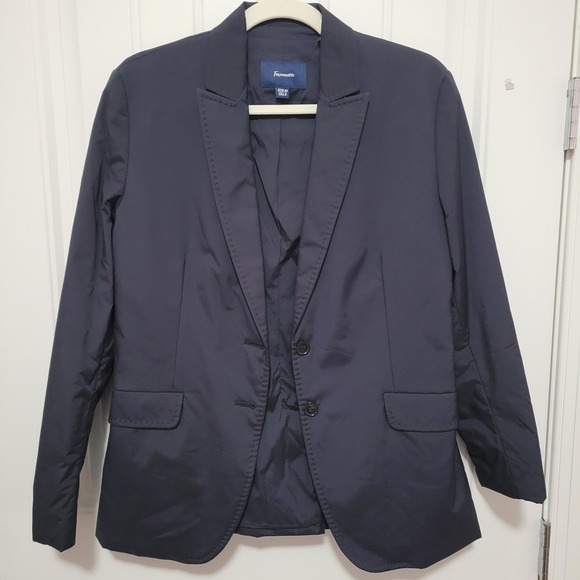 Façonnable Navy Blue Blazer Nylon Blend Puffer Two Button Jacket Size 8 - Picture 1 of 9